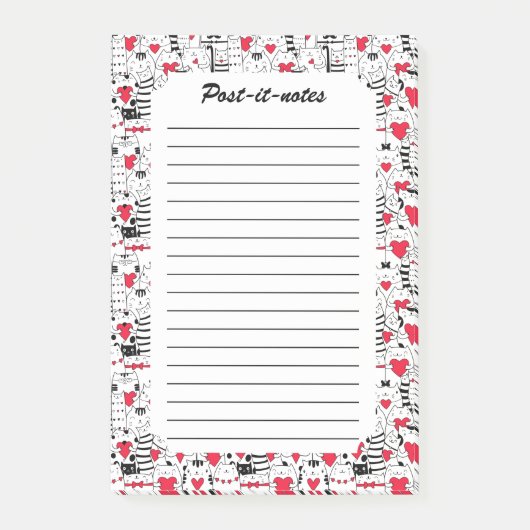 Black White Cute Cat Red Heart Post-it® Notes (Voorkant)