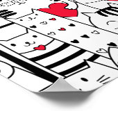Black White Cute Cat Red Heart Poster (Hoek)