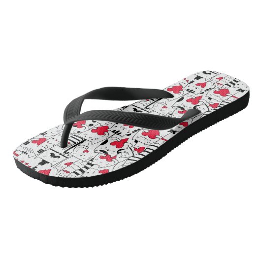 Black White Cute Cat Red Heart Teenslippers (Schuin)