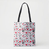 Black White Cute Cat Red Heart Tote Bag (Voorkant)