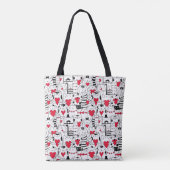 Black White Cute Cat Red Heart Tote Bag (Achterkant)