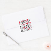 Black White Cute Cat Red Heart Vierkante Sticker (Envelop)