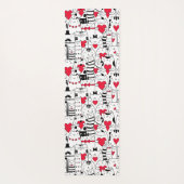 Black White Cute Cat Red Heart Yogamat (Achterkant)