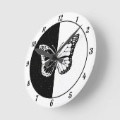 Black White Cute Elegant Classy Butterfly Girly Ronde Klok (Hoek)