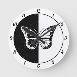 Black White Cute Elegant Classy Butterfly Girly Ronde Klok