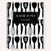 Black White Cute Kitchen Utirich Pattern Notitieboek (Voorkant)