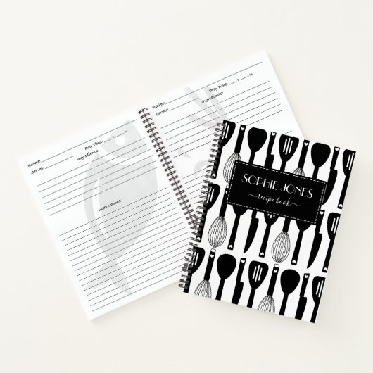 Black White Cute Kitchen Utirich Pattern Notitieboek (Binnen)