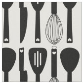 Black White Cute Kitchen Utirich Pattern Stof (Close Up)