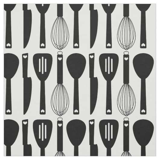 Black White Cute Kitchen Utirich Pattern Stof (Swatch)