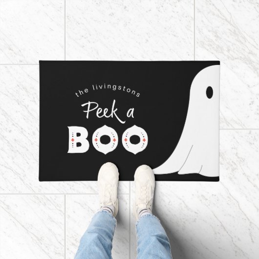 Black White Cute Peek a Boo Ghost Halloween Deurmat (Binnen)