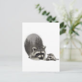 Black White Cute Raccoon met Baby Briefkaart (Staand voorkant)