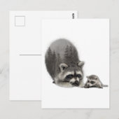 Black White Cute Raccoon met Baby Briefkaart (Voorkant / Achterkant)
