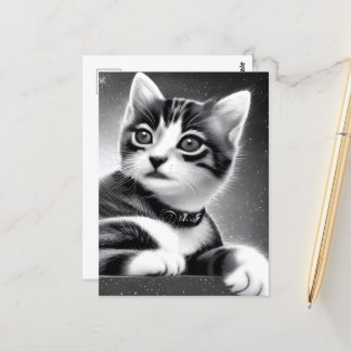 Black & White Cute Retro Kitten Briefkaart