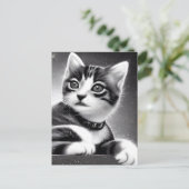 Black & White Cute Retro Kitten Briefkaart (Staand voorkant)