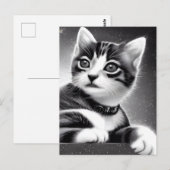 Black & White Cute Retro Kitten Briefkaart (Voorkant / Achterkant)