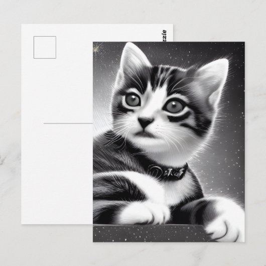 Black & White Cute Retro Kitten Briefkaart (Voorkant / Achterkant)