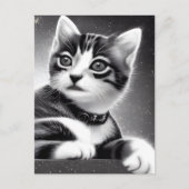 Black & White Cute Retro Kitten Briefkaart (Voorkant)