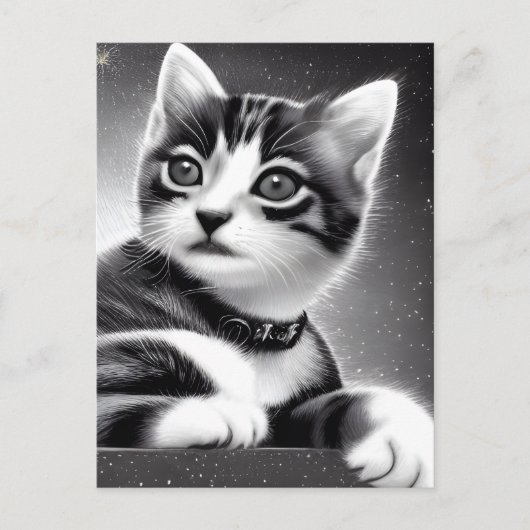 Black & White Cute Retro Kitten Briefkaart (Voorkant)
