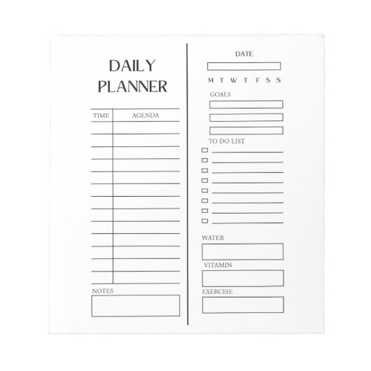 Black & White Dagelijkse Planner To-Do Lijst Minim Notitieblok (Voorkant)