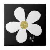 Black White Daisy Simple Floral Gold Personal Tegeltje (Voorkant)
