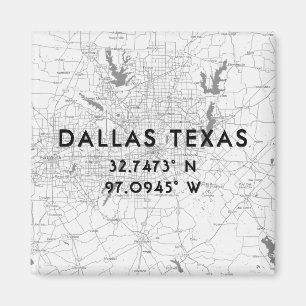 Black & White Dallas Texas Map Custom Coordination Magneet