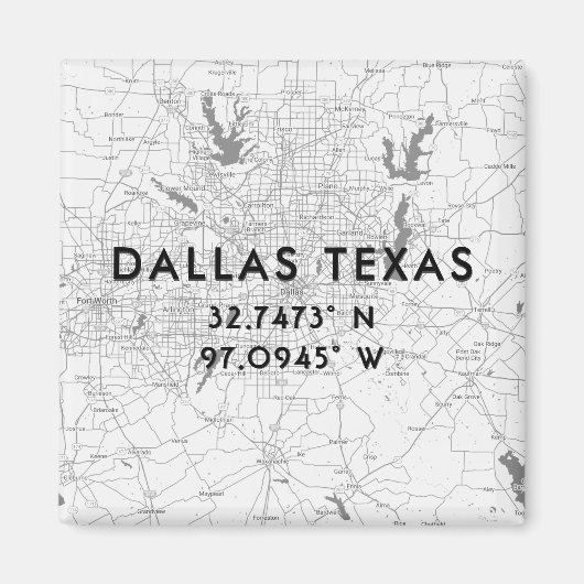 Black & White Dallas Texas Map Custom Coordination Magneet (Voorkant)
