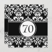 Black White Damask 70th Birthday Invitation Kaart (Voorkant / Achterkant)
