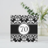 Black White Damask 70th Birthday Invitation Kaart (Staand voorkant)