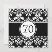 Black White Damask 70th Birthday Invitation Kaart (Voorkant)