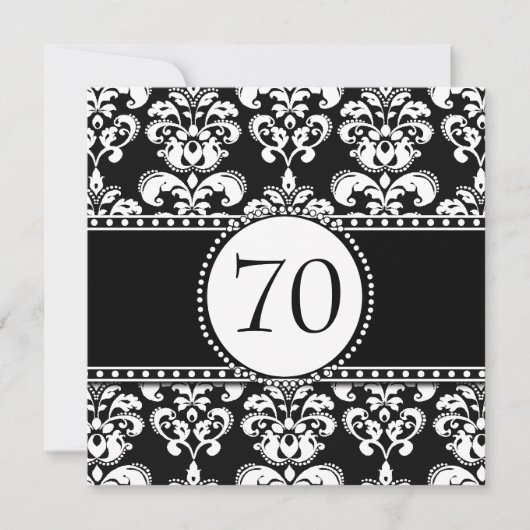 Black White Damask 70th Birthday Invitation Kaart (Voorkant)