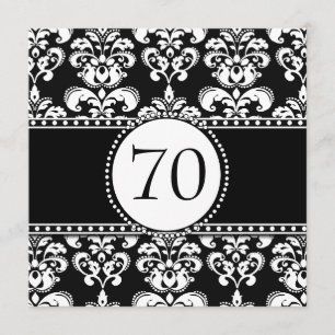 Black White Damask 70th Birthday Invitation Kaart