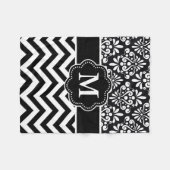Black White Damask Chevron Monogram Blanket Fleece Deken (Voorkant (Horizontaal))