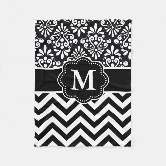 Black White Damask Chevron Monogram Blanket Fleece Deken (Voorkant)