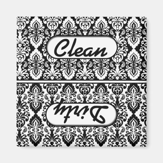 Black White Damask Clean Dirty Dishwasher Magnet (Voorkant)