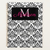 Black White Damask Cute Girly Trendy Monogram Planner (Voorkant)