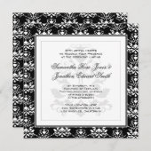 Black & White Damask Elegant Wedding Invitation Kaart (Voorkant / Achterkant)