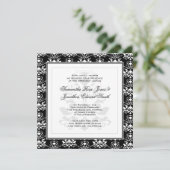 Black & White Damask Elegant Wedding Invitation Kaart (Staand voorkant)