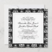 Black & White Damask Elegant Wedding Invitation Kaart (Voorkant)