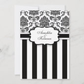 Black White Damask en Stripes Wedding Invitation Kaart (Voorkant)