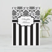 Black White Damask en Stripes Wedding Invitation Kaart (Staand voorkant)