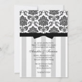 Black White Damask en Stripes Wedding Invitation Kaart (Achterkant)