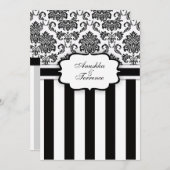 Black White Damask en Stripes Wedding Invitation Kaart (Voorkant / Achterkant)