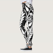 Black White Damask Floral Pattern Custom Modern Leggings (Links)