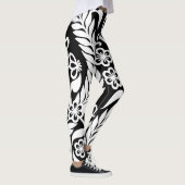 Black White Damask Floral Pattern Custom Modern Leggings (Rechts)