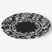 Black White Damask Floral Swirls personaliseren Papieren Bordje (Gekanteld)