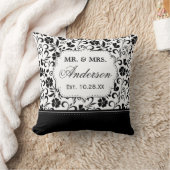 Black White Damask Floral trouwt alleen maar Kussen (Deken)
