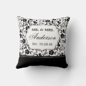 Black White Damask Floral trouwt alleen maar Kussen (Achterkant)