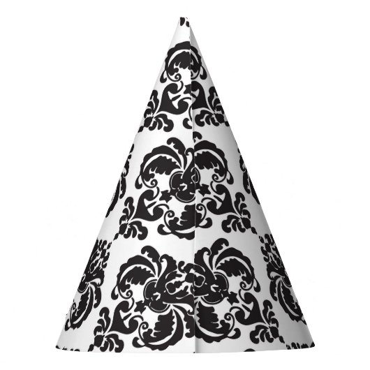 Black White Damask Glamor Girl Birthday Party Feesthoedjes (Achterkant)