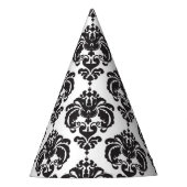 Black White Damask Glamor Girl Birthday Party Feesthoedjes (Voorkant)