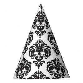 Black White Damask Glamor Girl Birthday Party Feesthoedjes